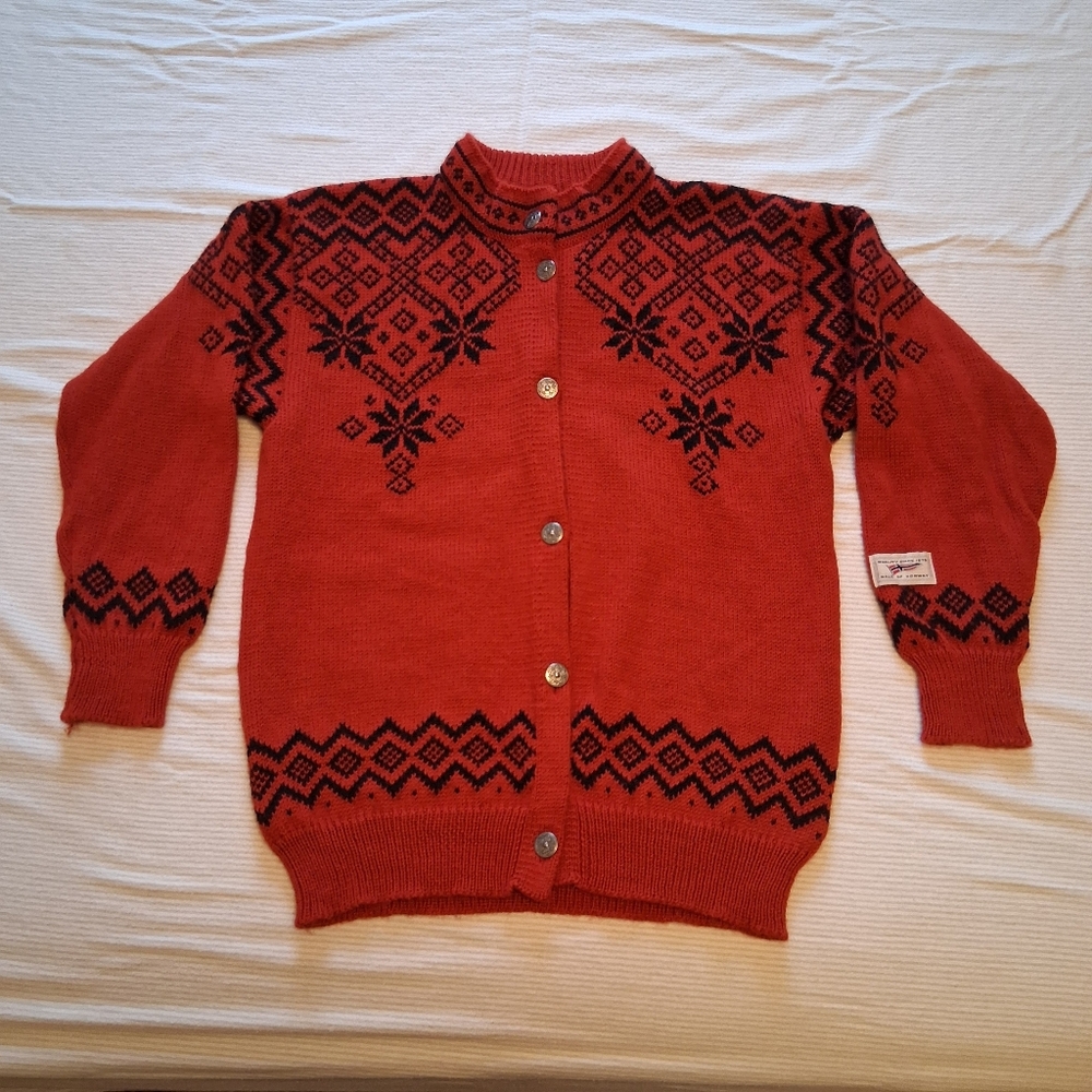 VTG 1980s Dale of Norway Button Up Red Wool Cardigan Sweater Adult Medium